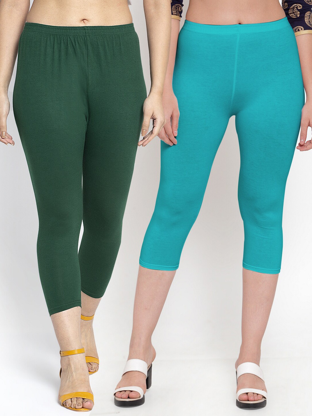 

Jinfo Pack Of 2 Mid-Rise Three-Fourth Length Leggings, Green