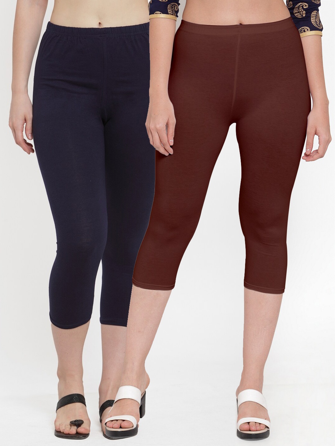 

Jinfo Women Navy Blue & Brown Set Of 2 Capris
