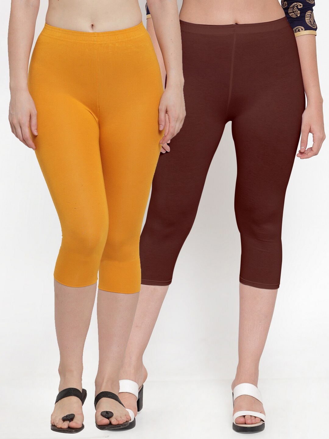 

Jinfo Pack Of 2 Slim Fit Capris, Brown