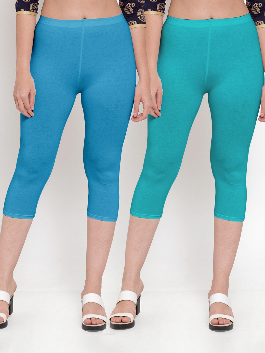 

Jinfo Pack Of 2 Slim Fit Capris, Blue