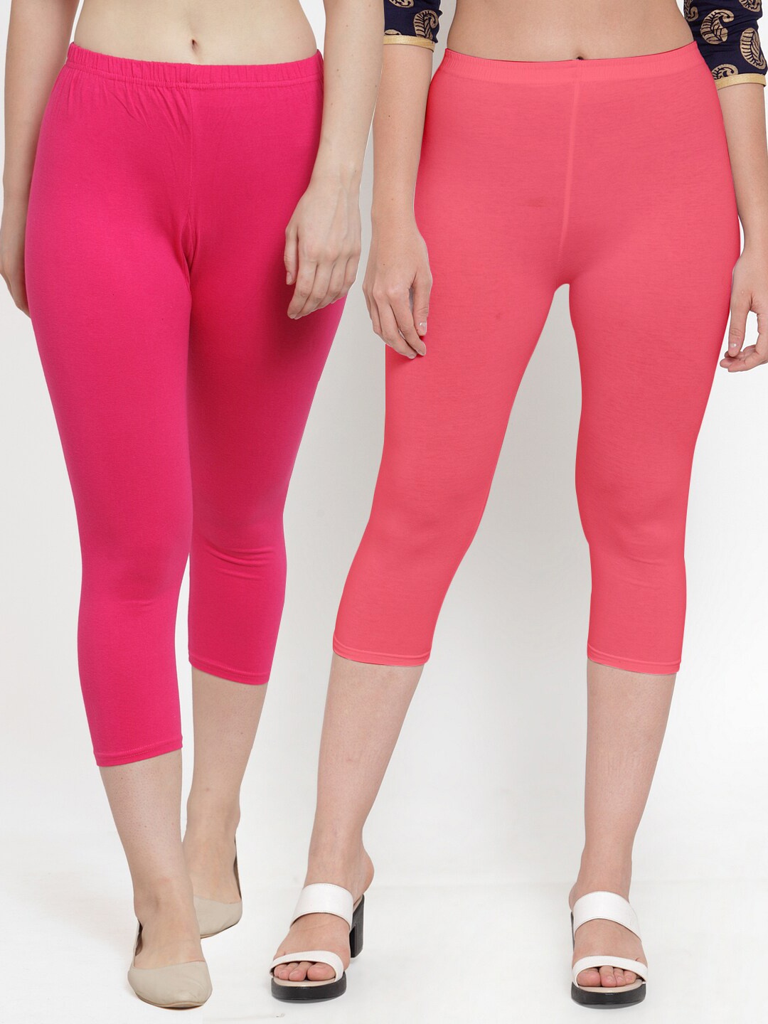 

Jinfo Pack Of 2 Slim Fit Mid-Rise Capris, Pink