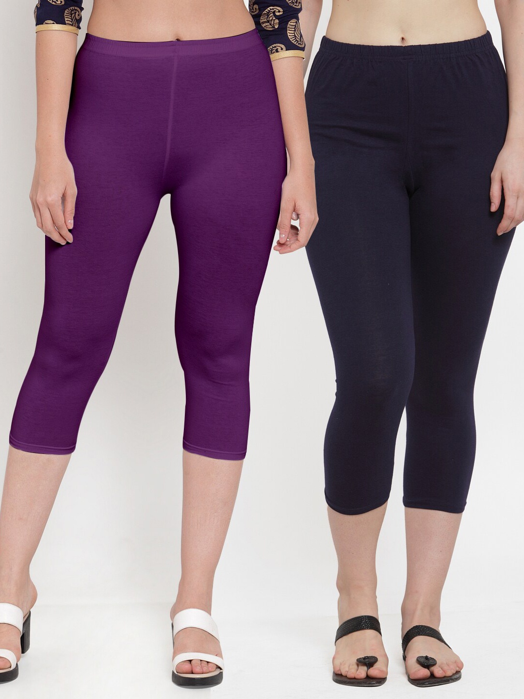 

Jinfo Pack of 2 Slim Fit Mid-Rise Capris, Purple