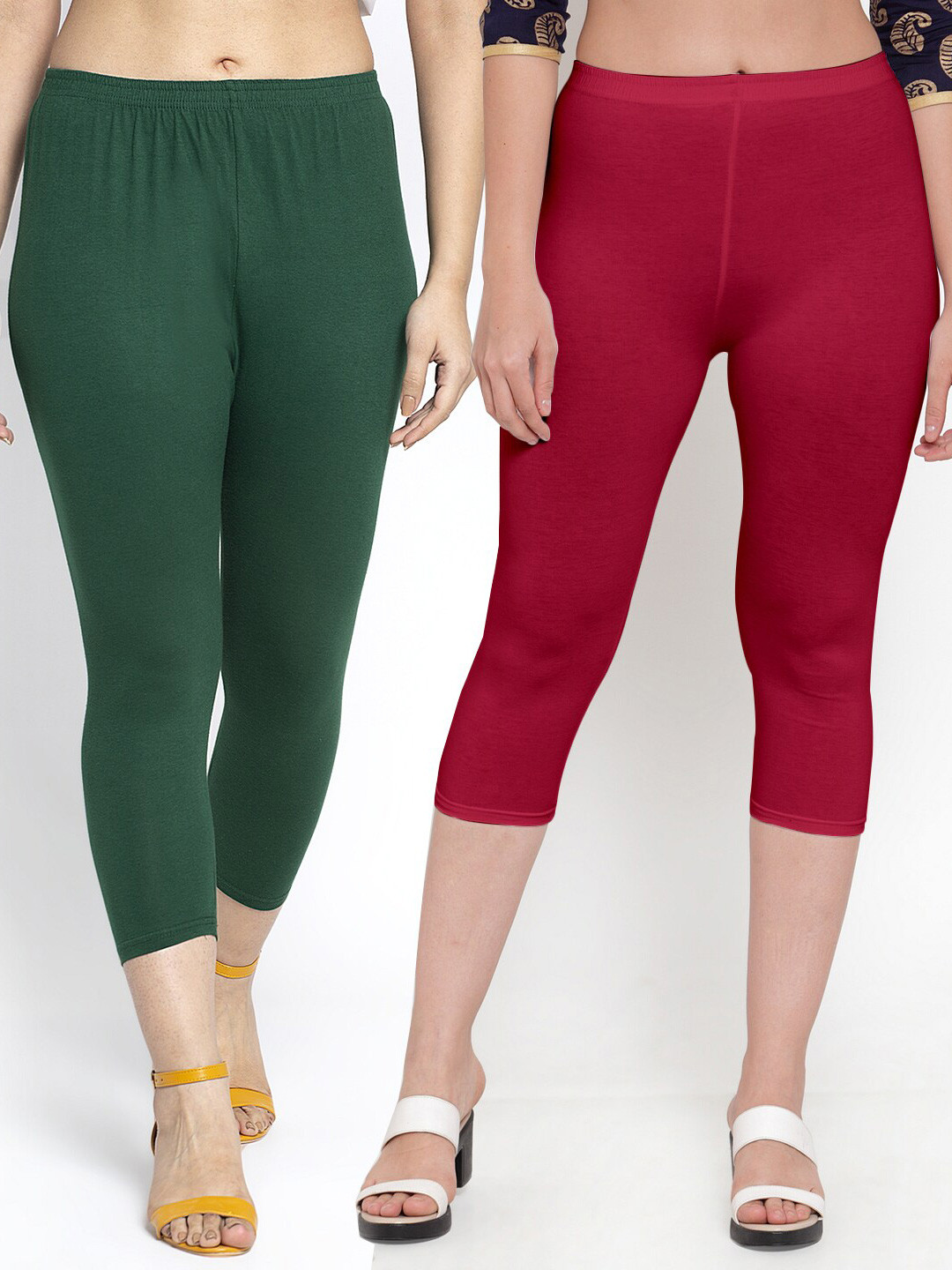 

Jinfo Pack of 2 Slim Fit Mid-Rise Capris, Green