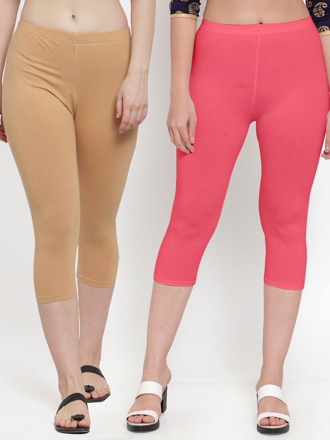 

Jinfo Women Beige & Pink Solid Capris Pack Of 2