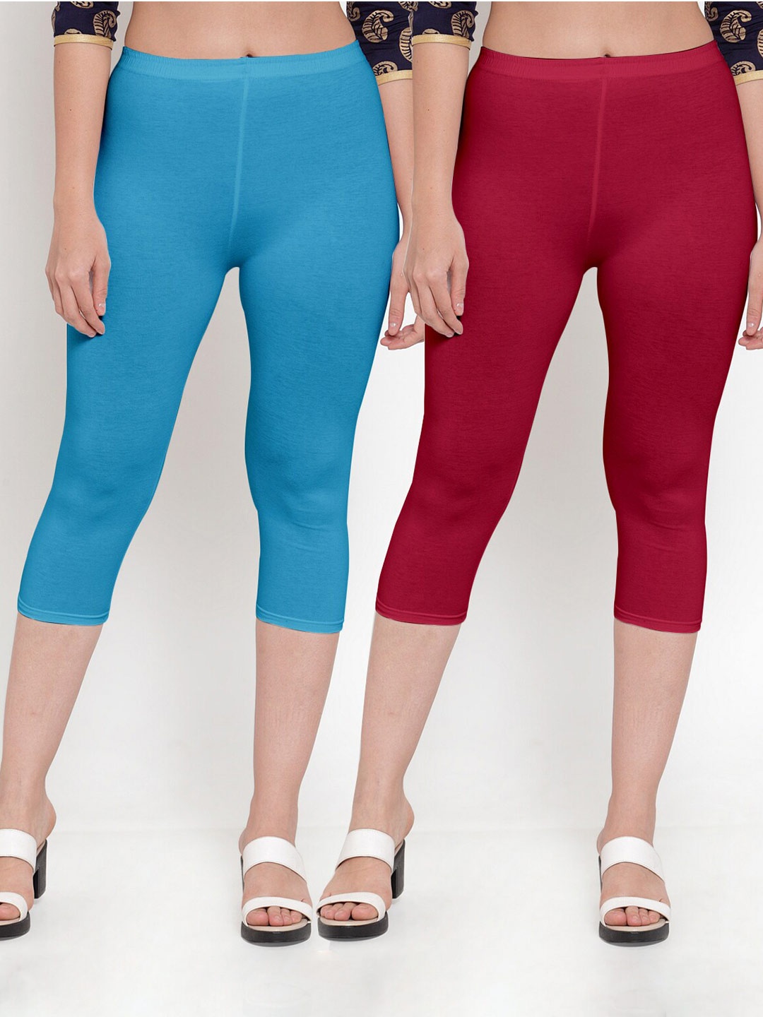 

Jinfo Women Pack Of 2 Maroon & Blue Capris