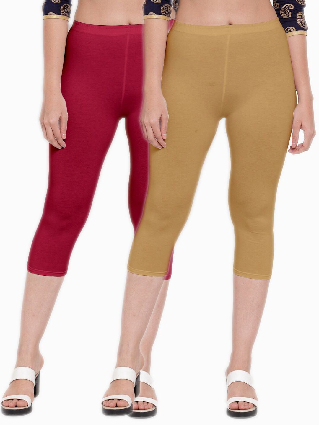 

Jinfo Women Maroon & Beige Set Of 2 Capris