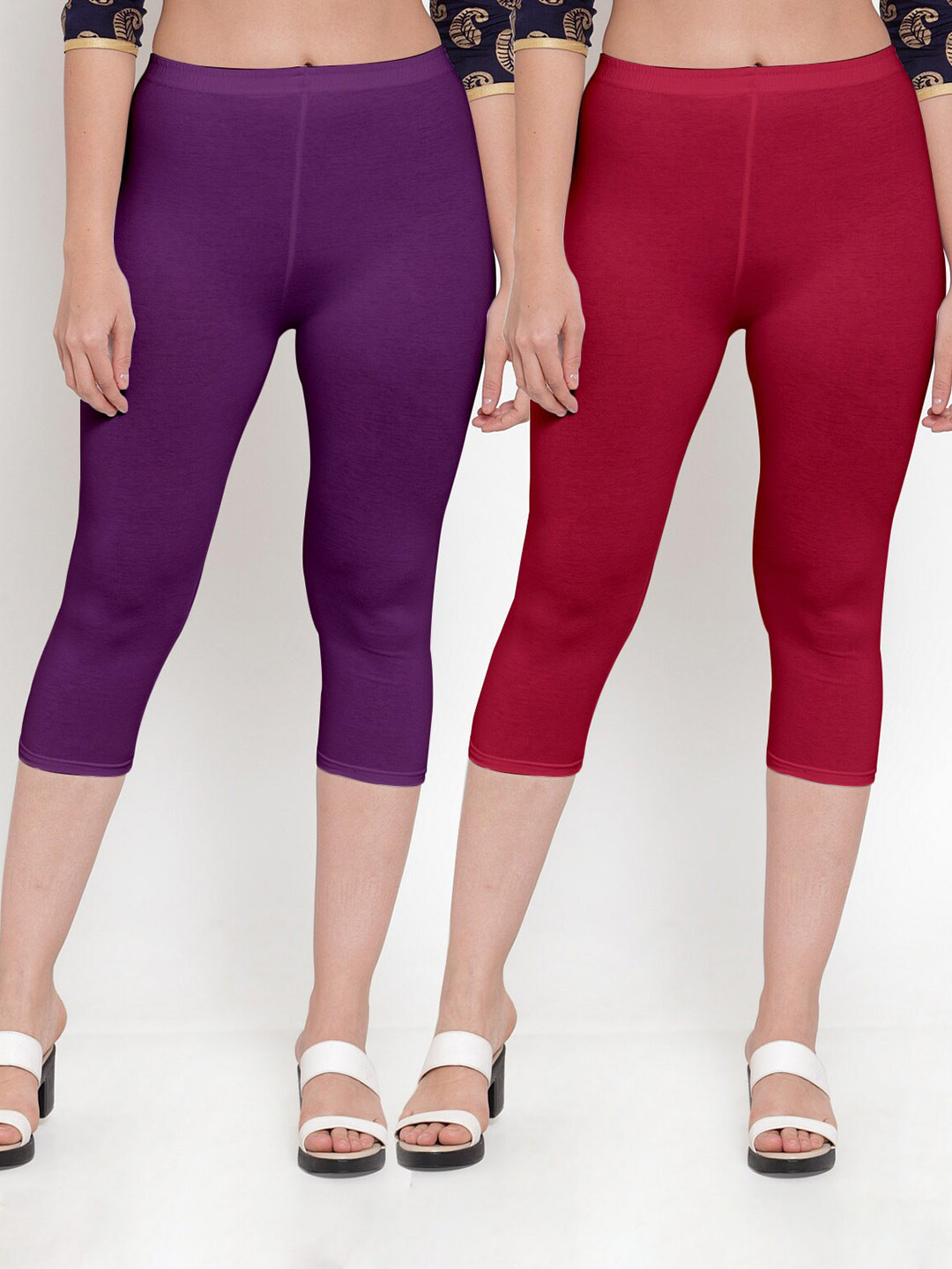 

Jinfo Women Pack Of 2 Maroon & Purple Solid Capris