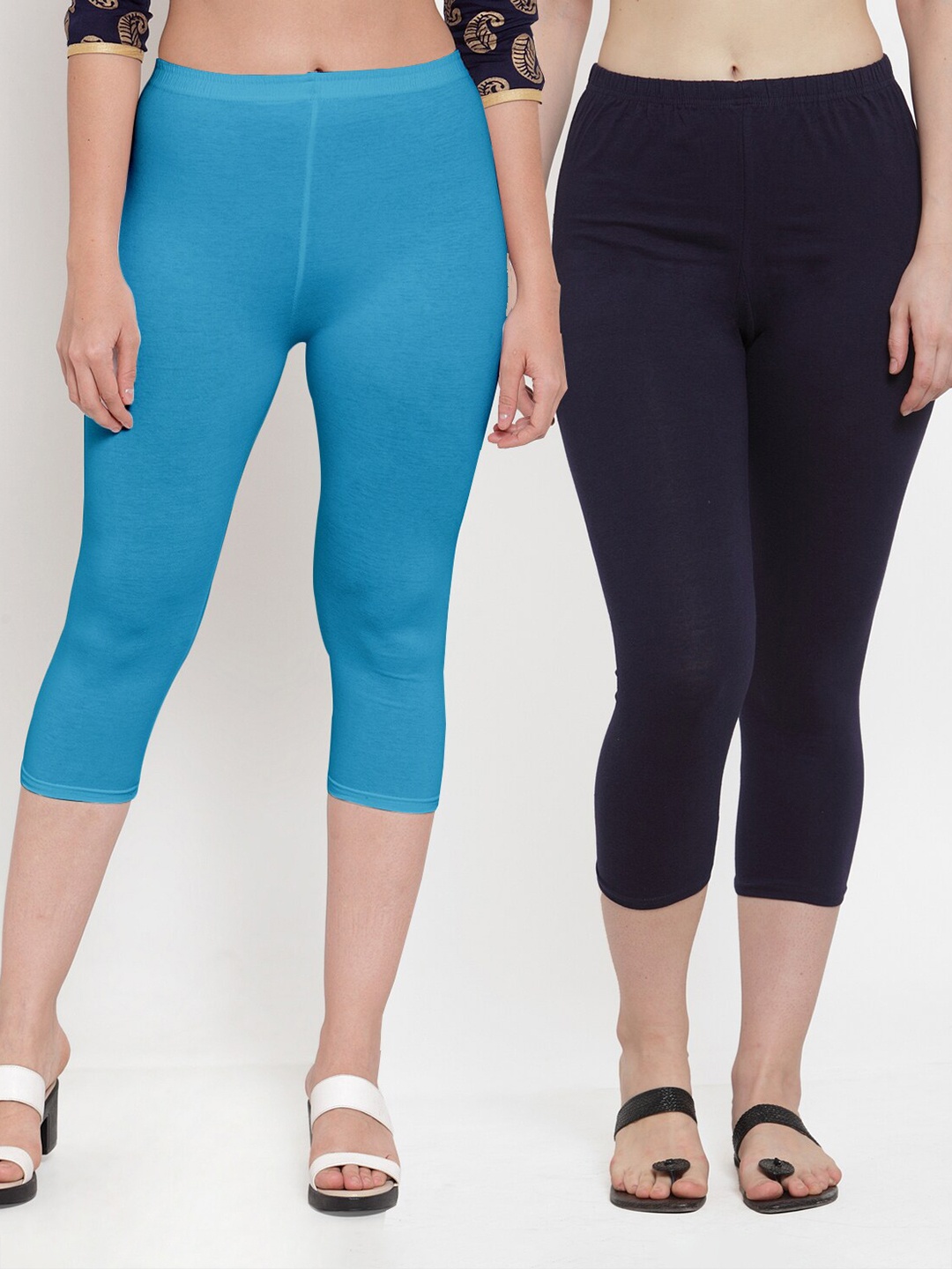 

Jinfo Pack of 2 Slim Fit Mid-Rise Capris, Navy blue
