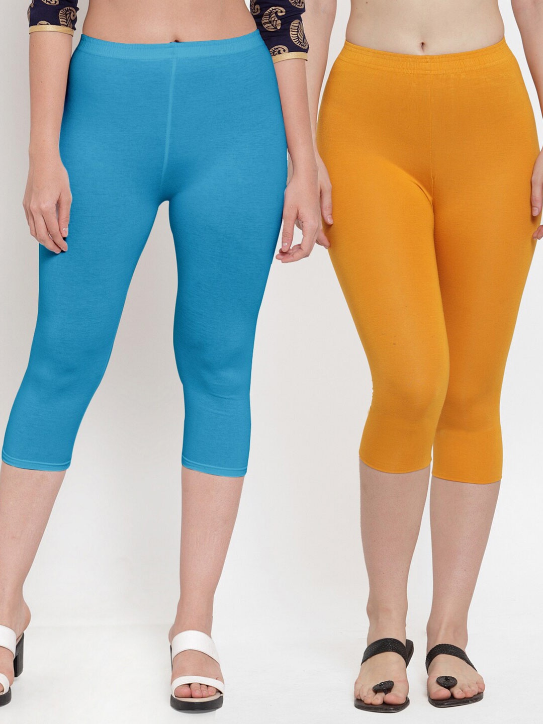 

Jinfo Women Set of 2 Slim Fit Capris, Blue