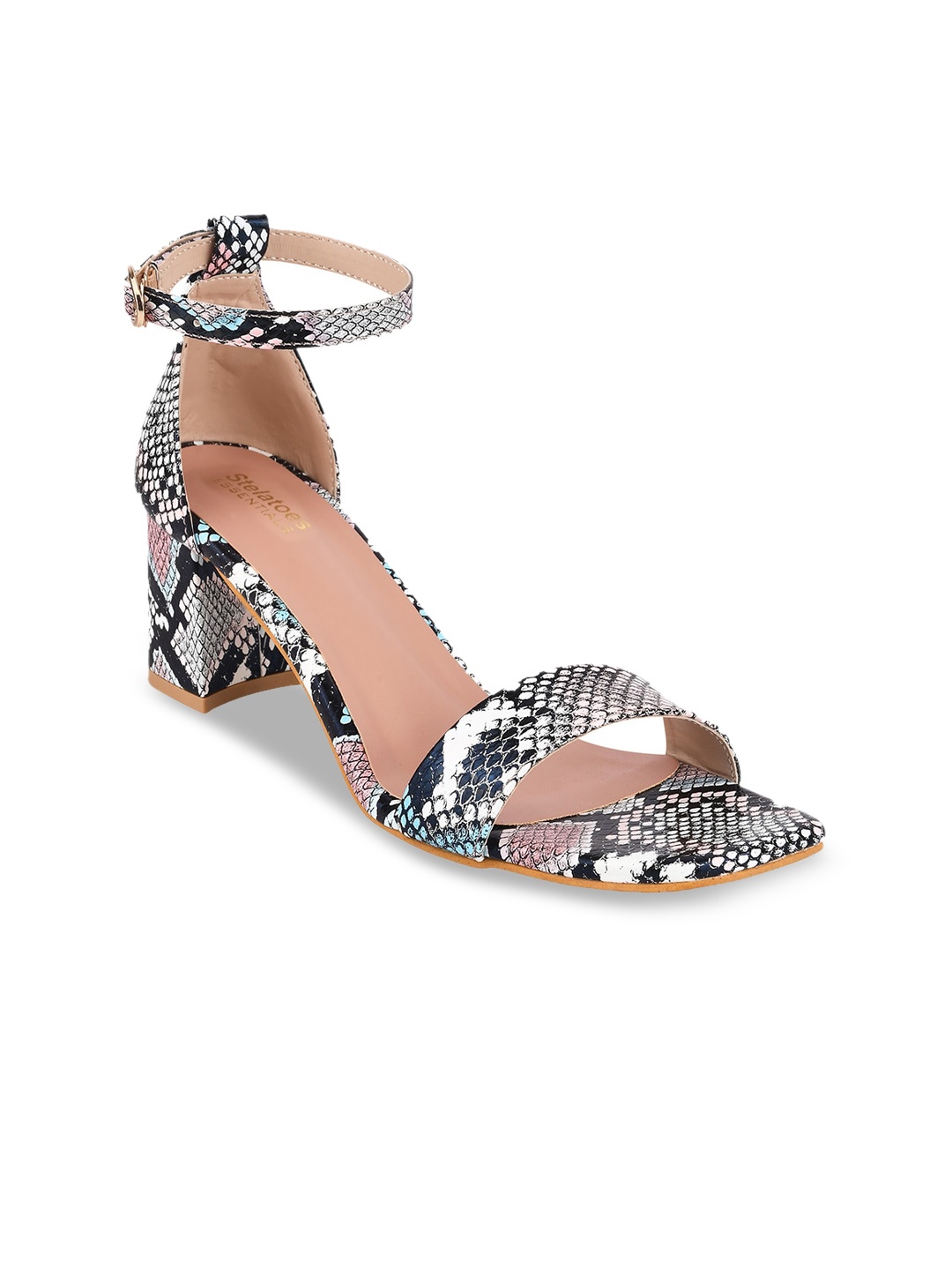 

Stelatoes Peach-Coloured & Black Animal Print PU Block Sandals