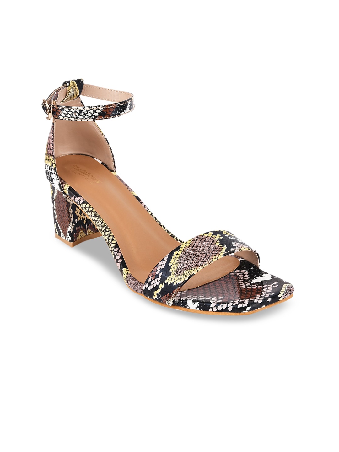 

Stelatoes Beige Printed PU Block Heels