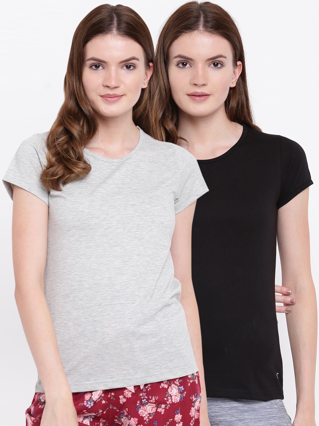 

Kanvin Women Pack Of 2 Solid Lounge T-Shirts, Black