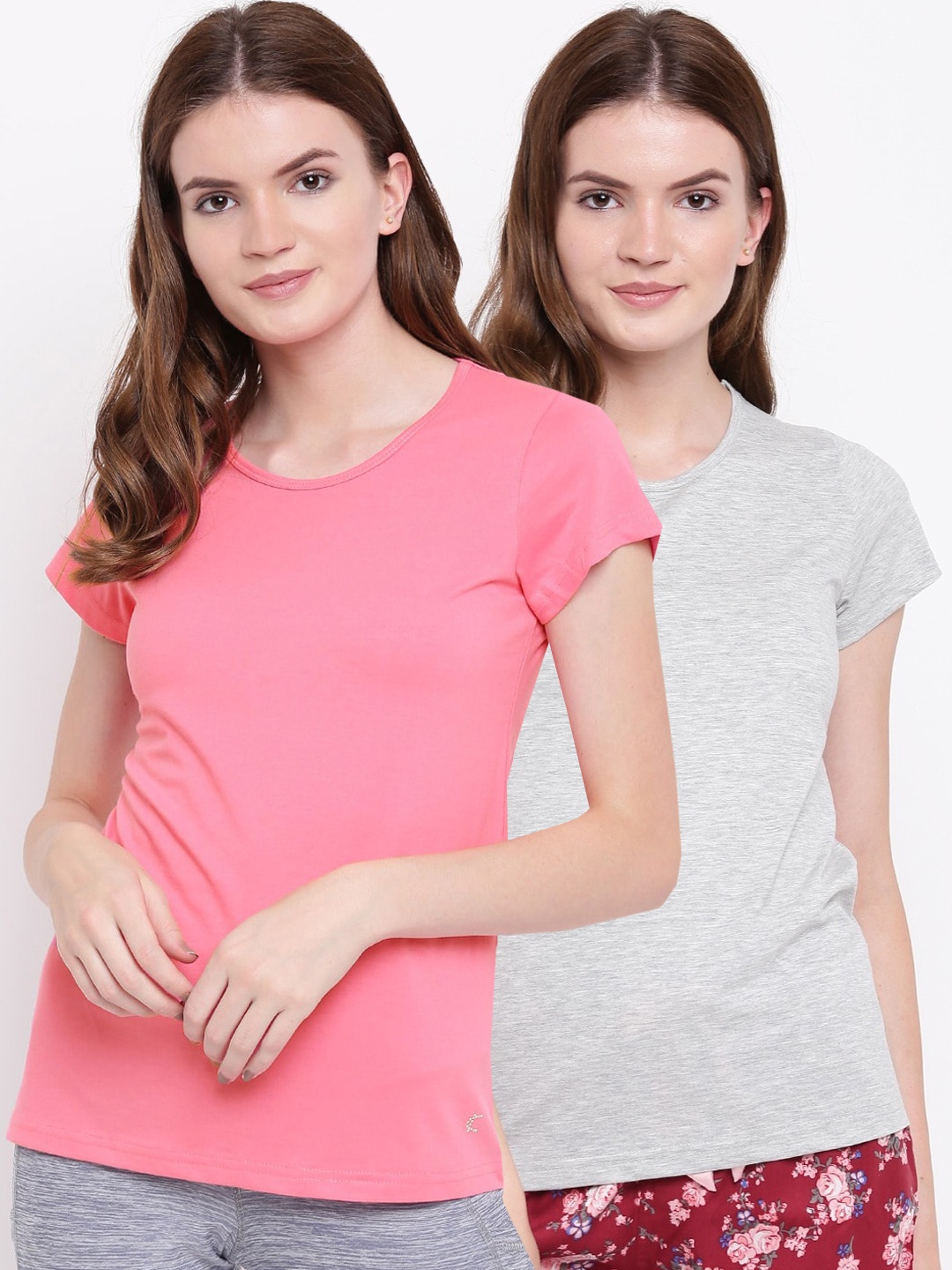 

Kanvin Women Pack Of 2 Solid Lounge T-shirt, Pink