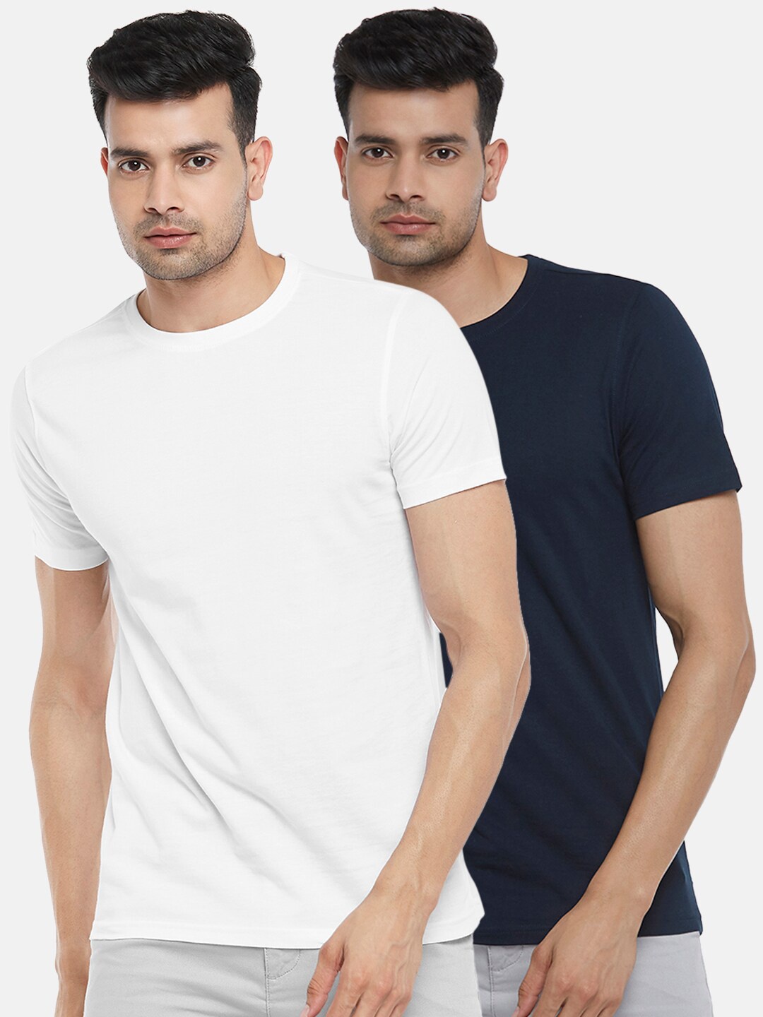 

BYFORD by Pantaloons Men Pack of 2 White & Black Cotton T-shirts