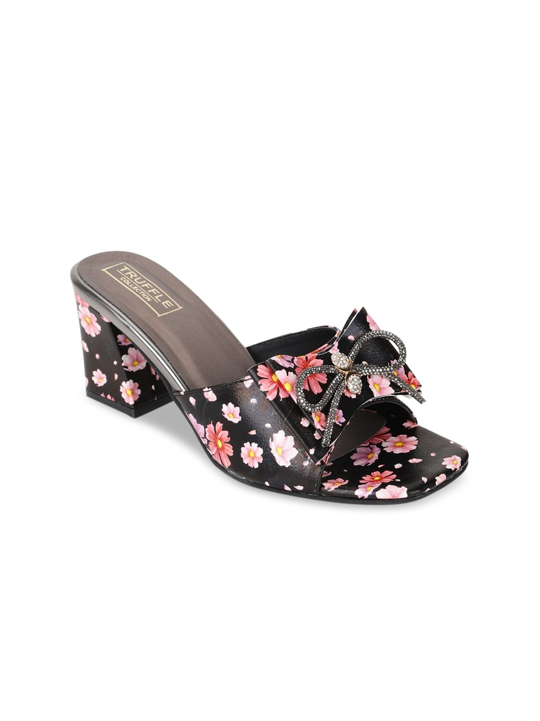 

Truffle Collection Black & Pink Printed PU Block Heels