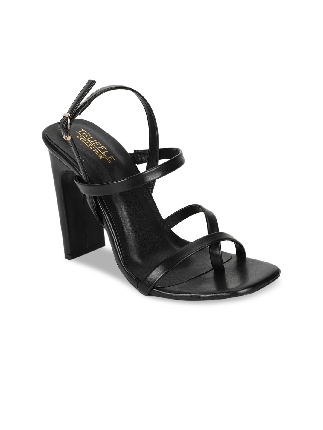 

Truffle Collection Black Textured PU Block Sandals with Buckles