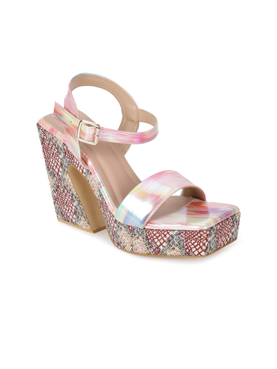 

Truffle Collection Women Pink PU Platform Heels