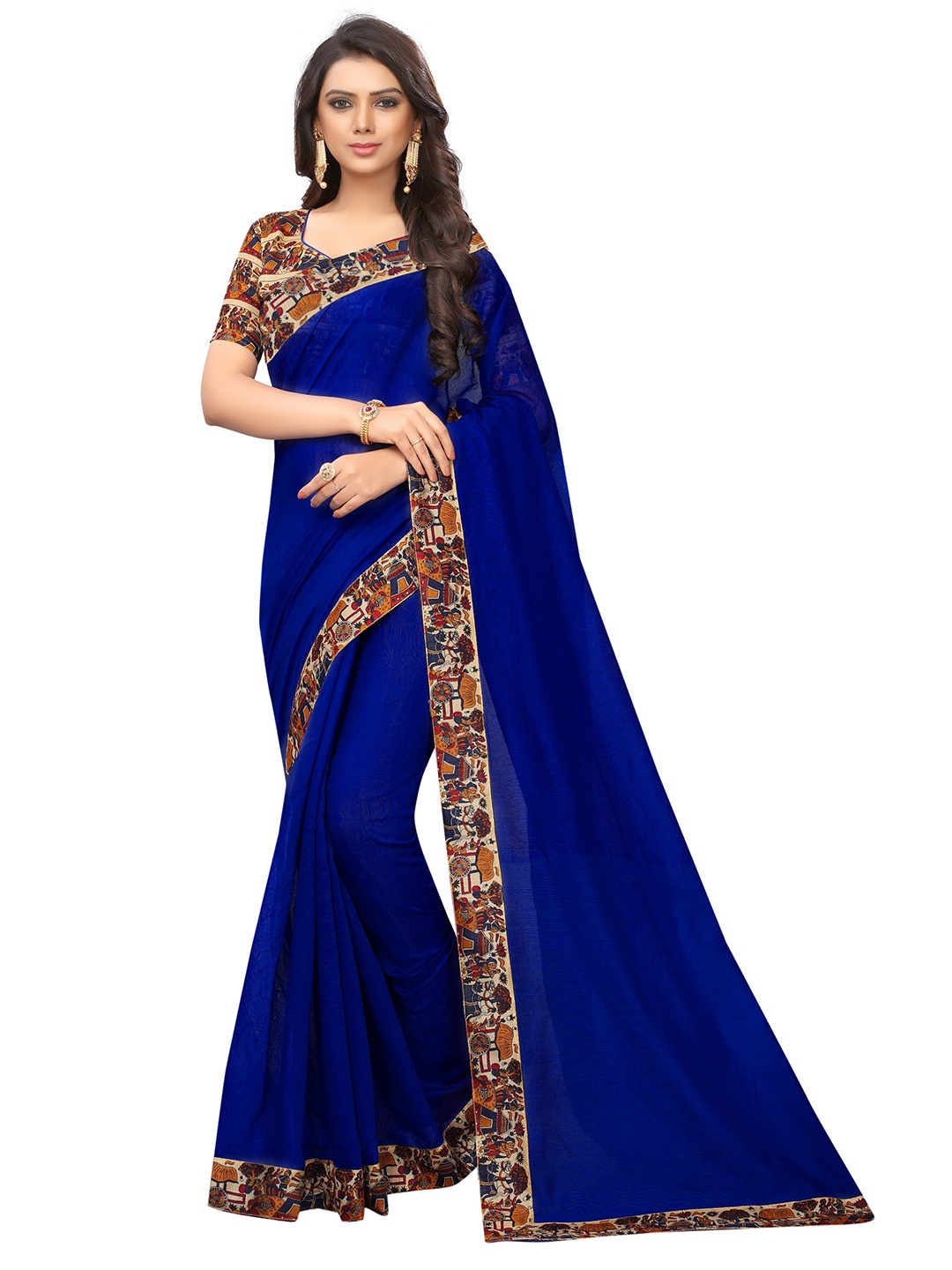 

SAADHVI Blue & Beige Solid Saree