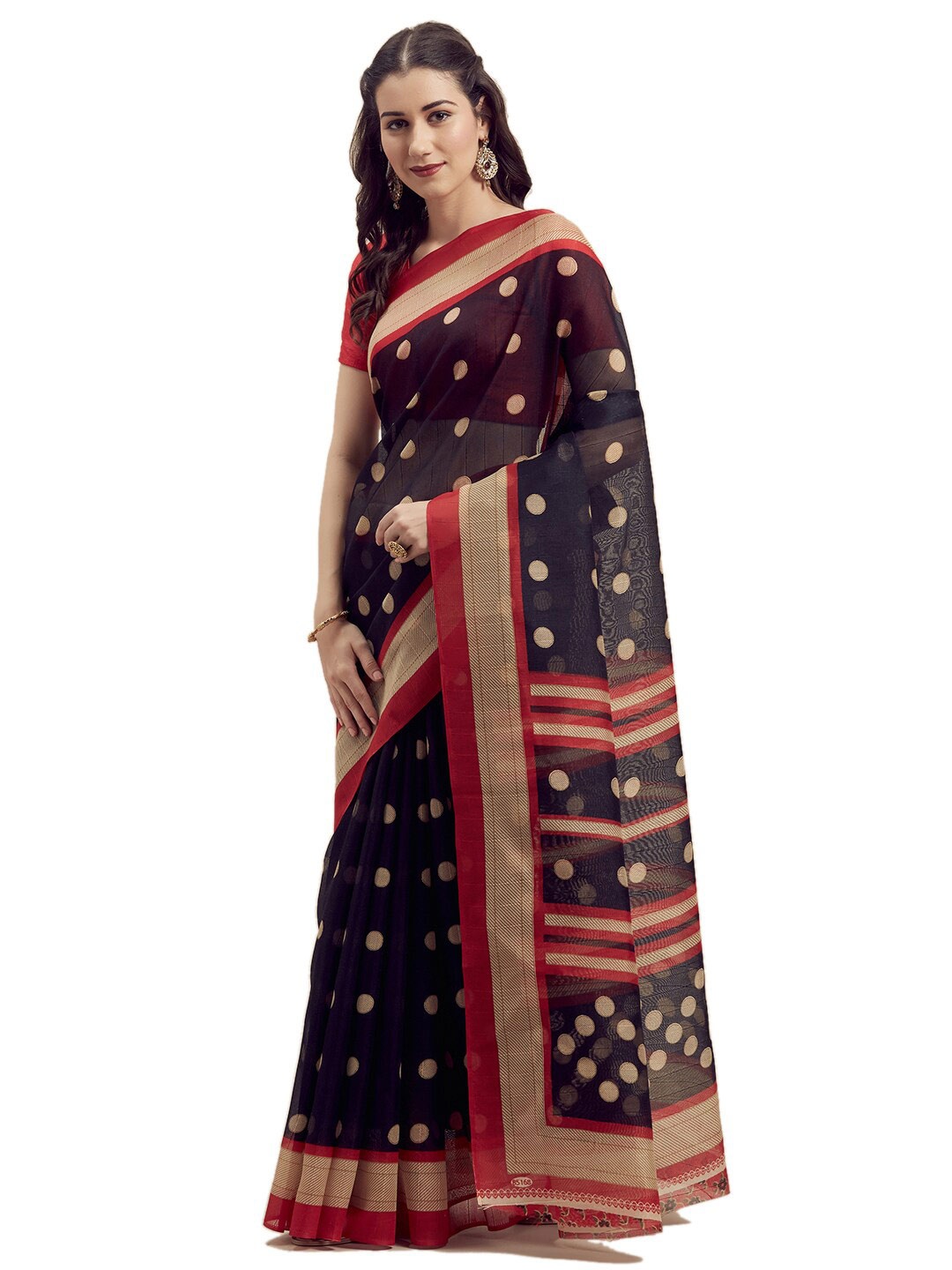 

SAADHVI Black & Beige Printed Art Silk Saree