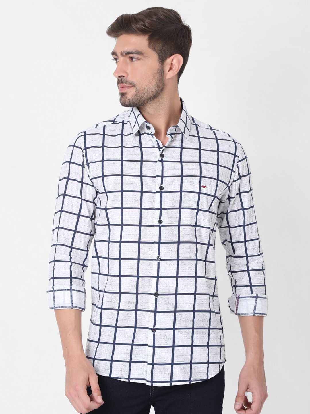 

Mufti Men White & Blue Slim Fit Windowpane Checked Cotton Casual Shirt
