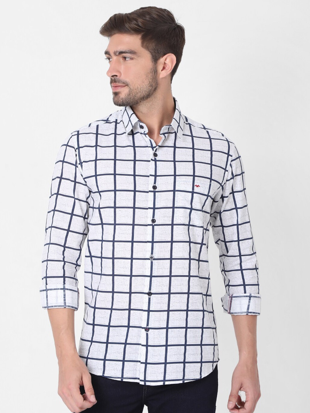 

Mufti Men White Slim Fit Windowpane Checks Checked Pure Cotton Casual Shirt