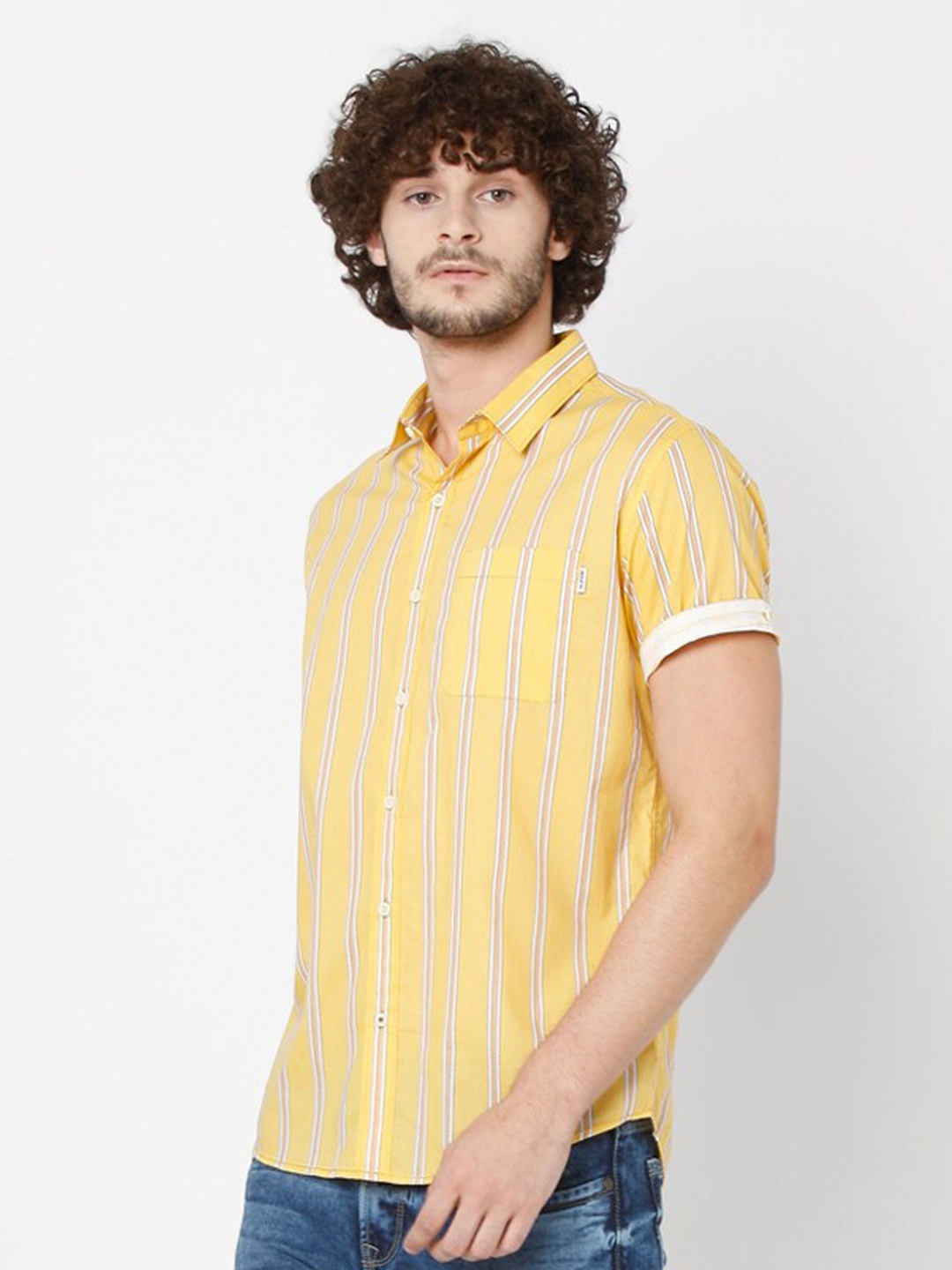

Mufti Men Yellow Slim Fit Striped Casual Shirt