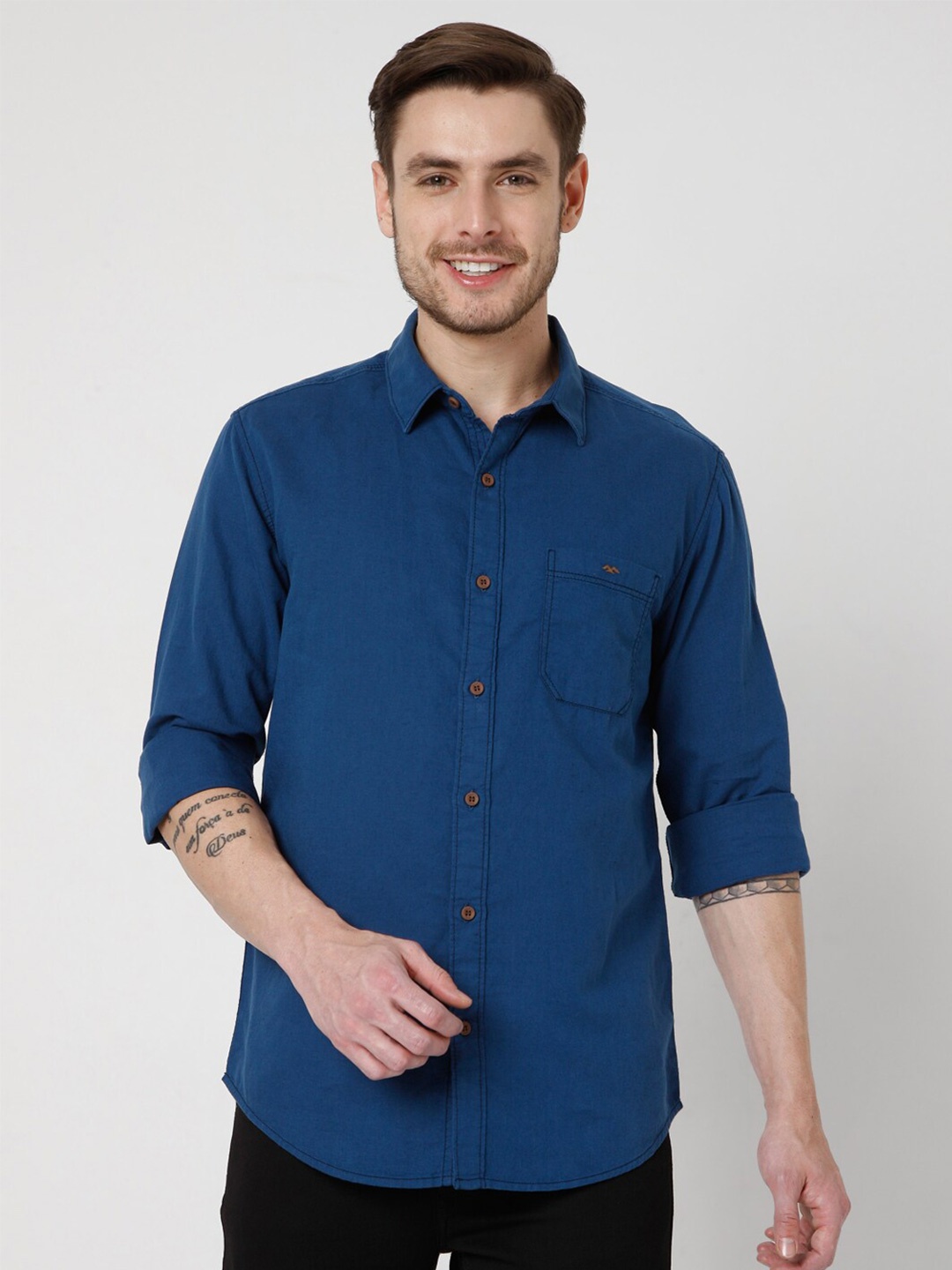 

Mufti Men Navy Blue Slim Fit Pure Cotton Casual Shirt