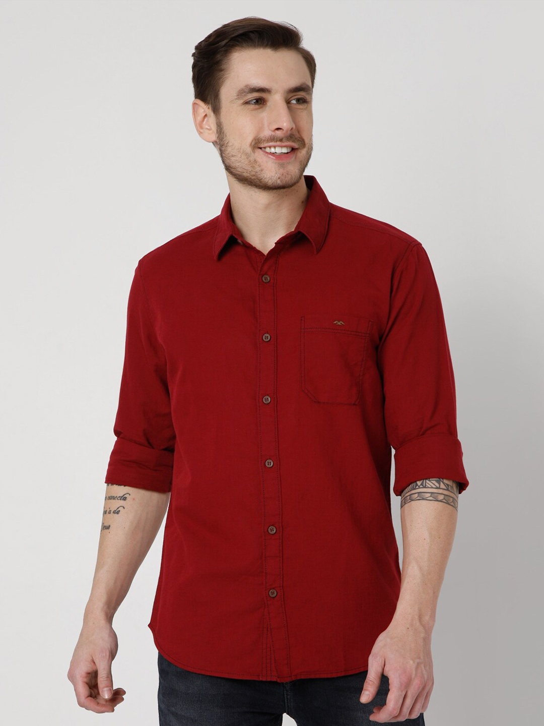 

Mufti Men Burgundy Slim Fit Casual Shirt