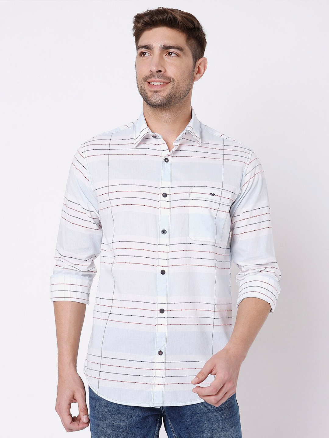 

Mufti Men Off White Slim Fit Horizontal Stripes Striped Cotton Casual Shirt