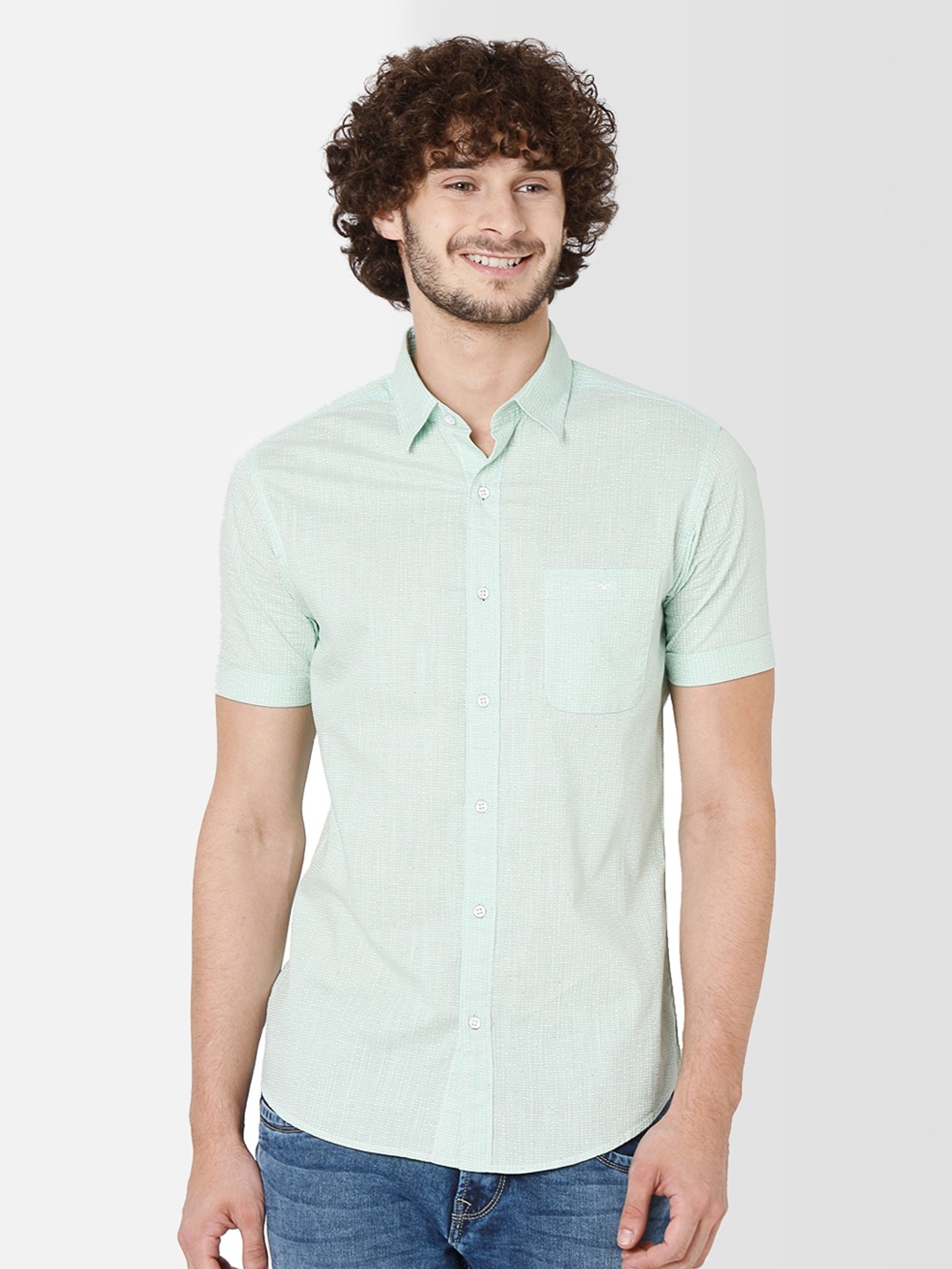 

Mufti Men Green Slim Fit Printed Pure Cotton Casual Shirt