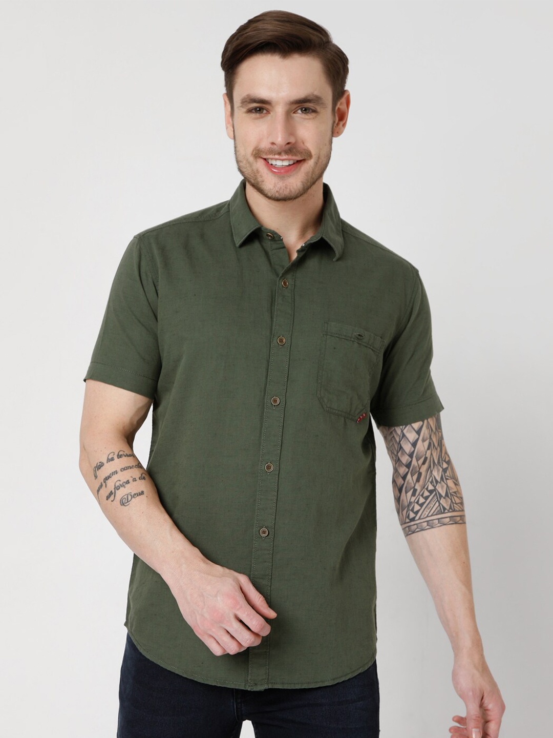 

Mufti Men Olive Green Slim Fit Casual Shirt