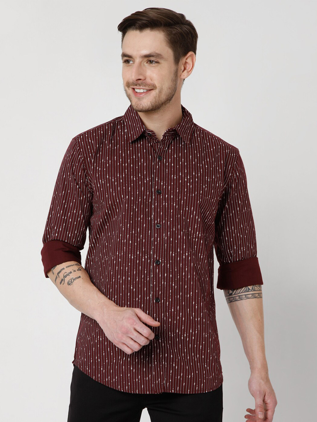 

Mufti Men Red Slim Fit Striped Cotton Casual Shirt