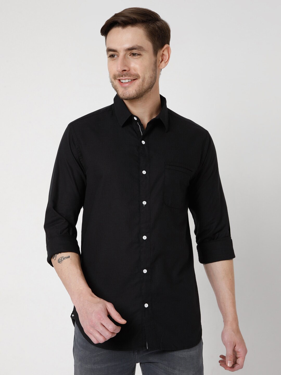 

Mufti Men Black Slim Fit Cotton Casual Shirt