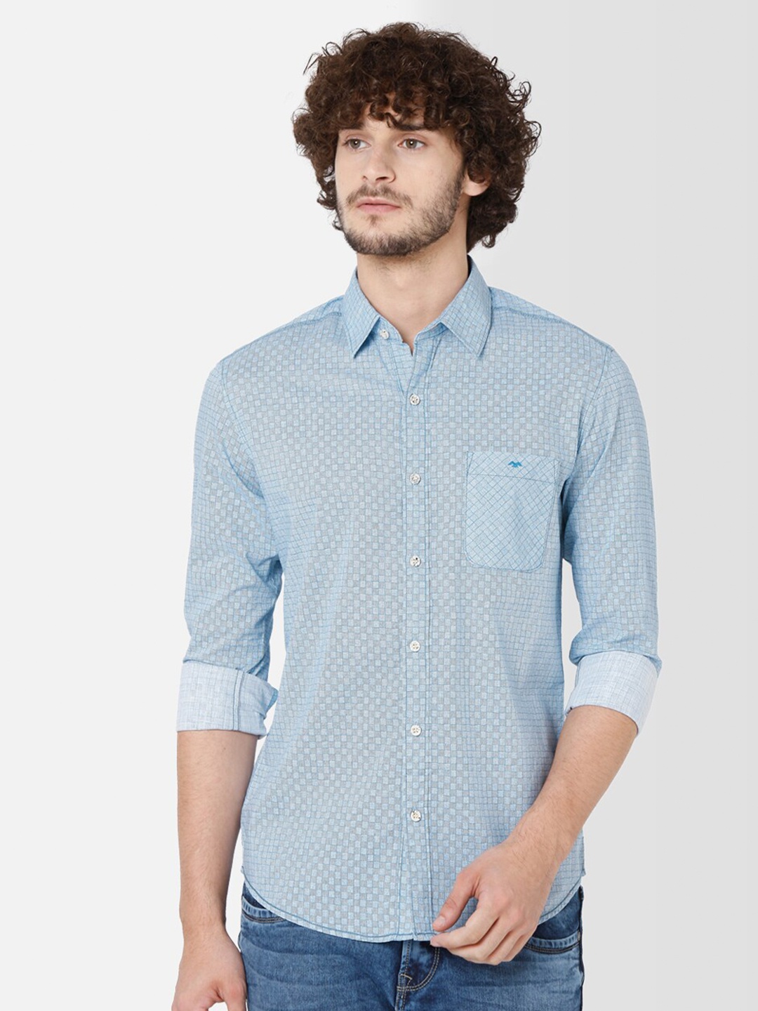 

Mufti Men Blue Slim Fit Printed Pure Cotton Casual Shirt