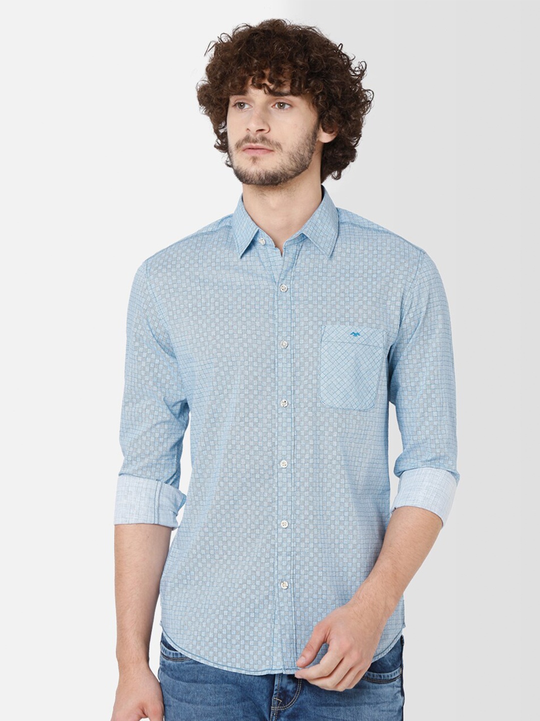 

Mufti Men Blue Slim Fit Printed Cotton Casual Shirt