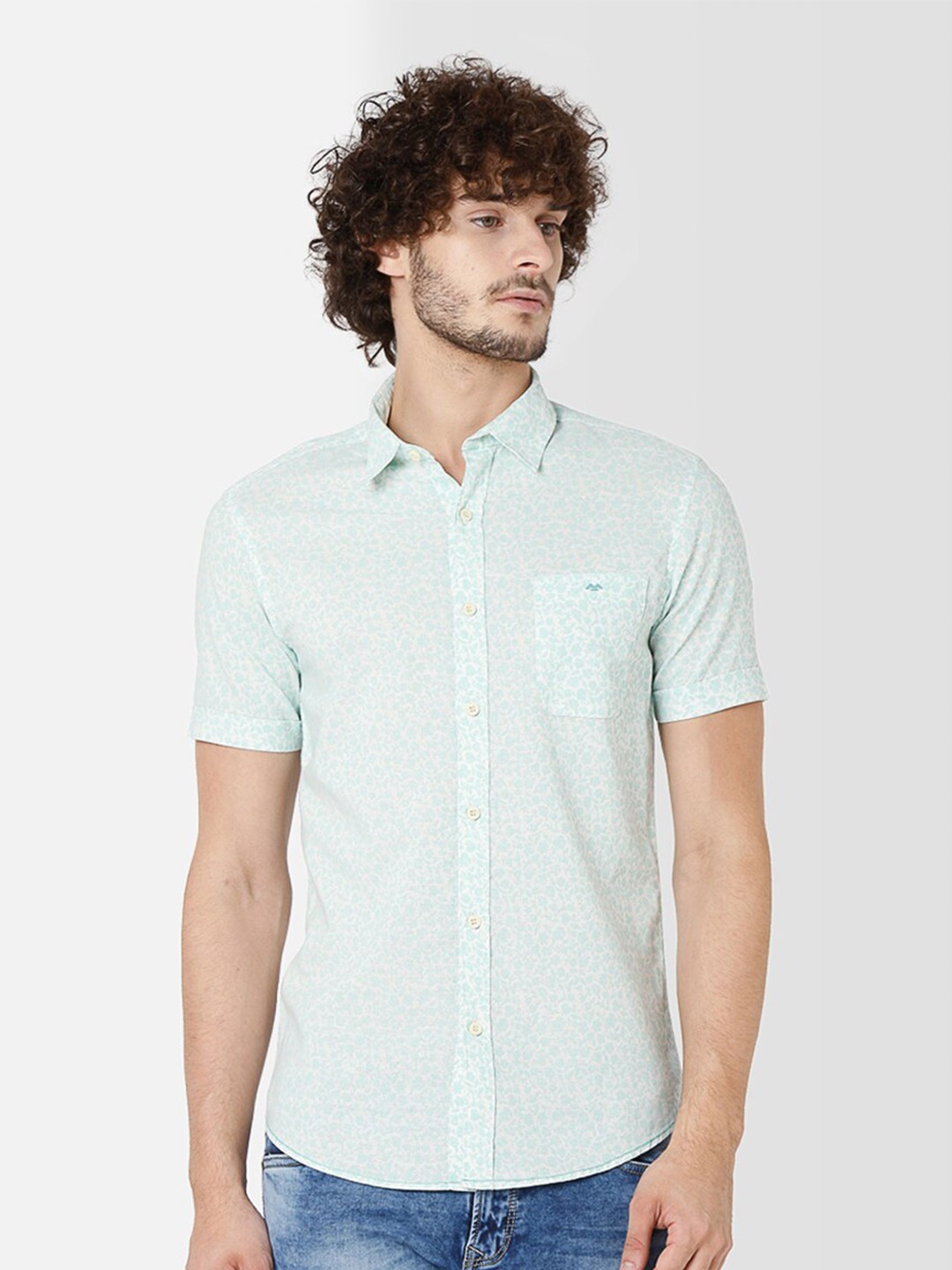 

Mufti Men Turquoise Blue Slim Fit Printed Casual Shirt