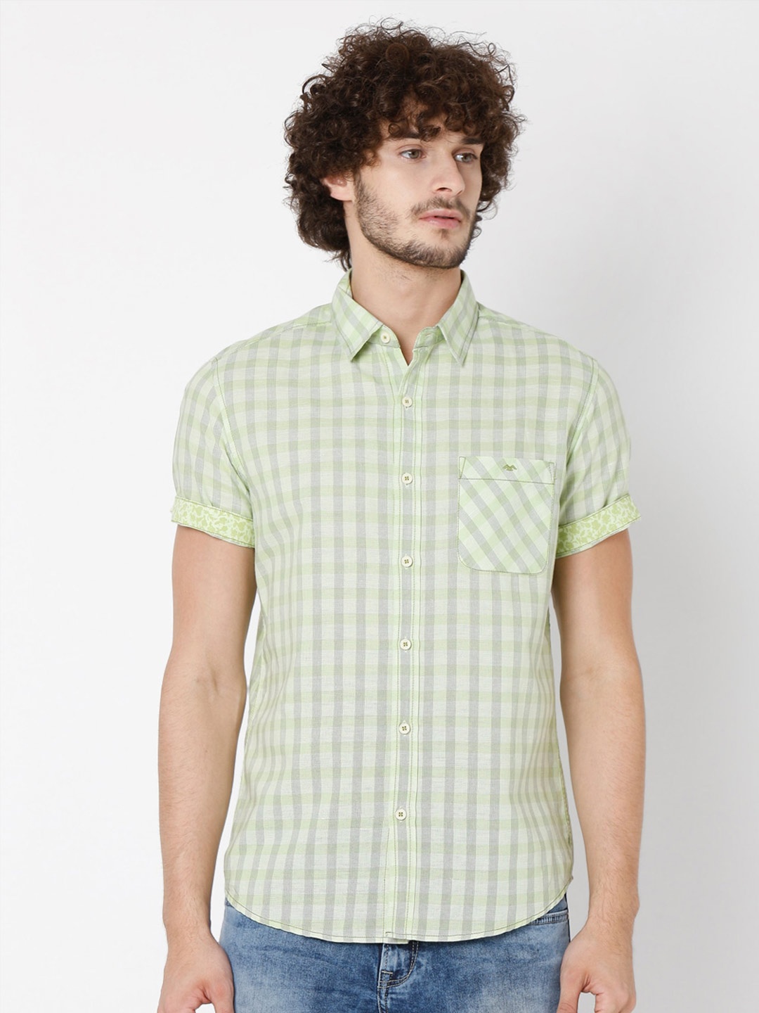 

Mufti Men Mint Green Slim Fit Gingham Checked Casual Shirt