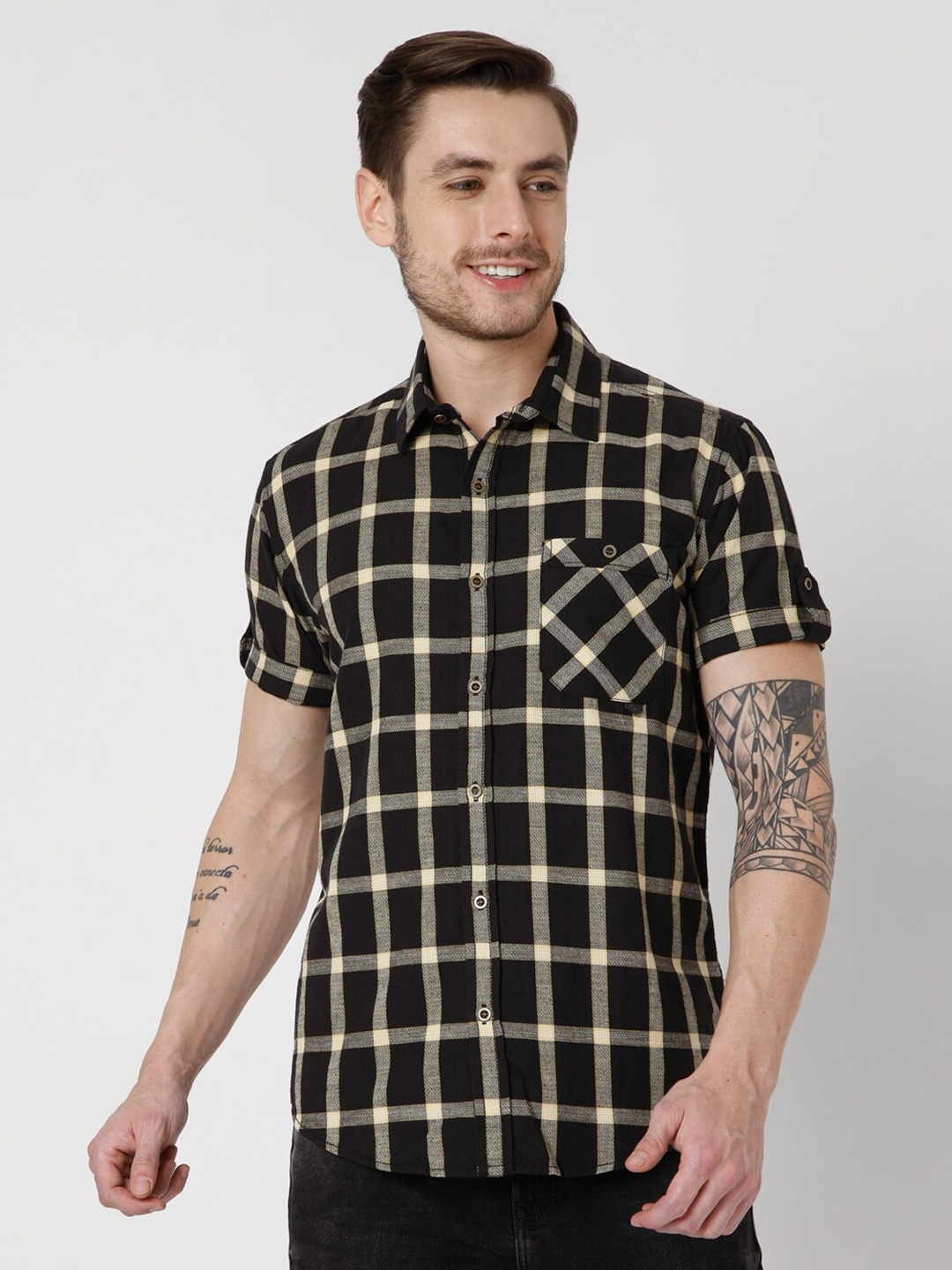 

Mufti Men Charcoal & Yellow Slim Fit Tartan Checked Casual Shirt