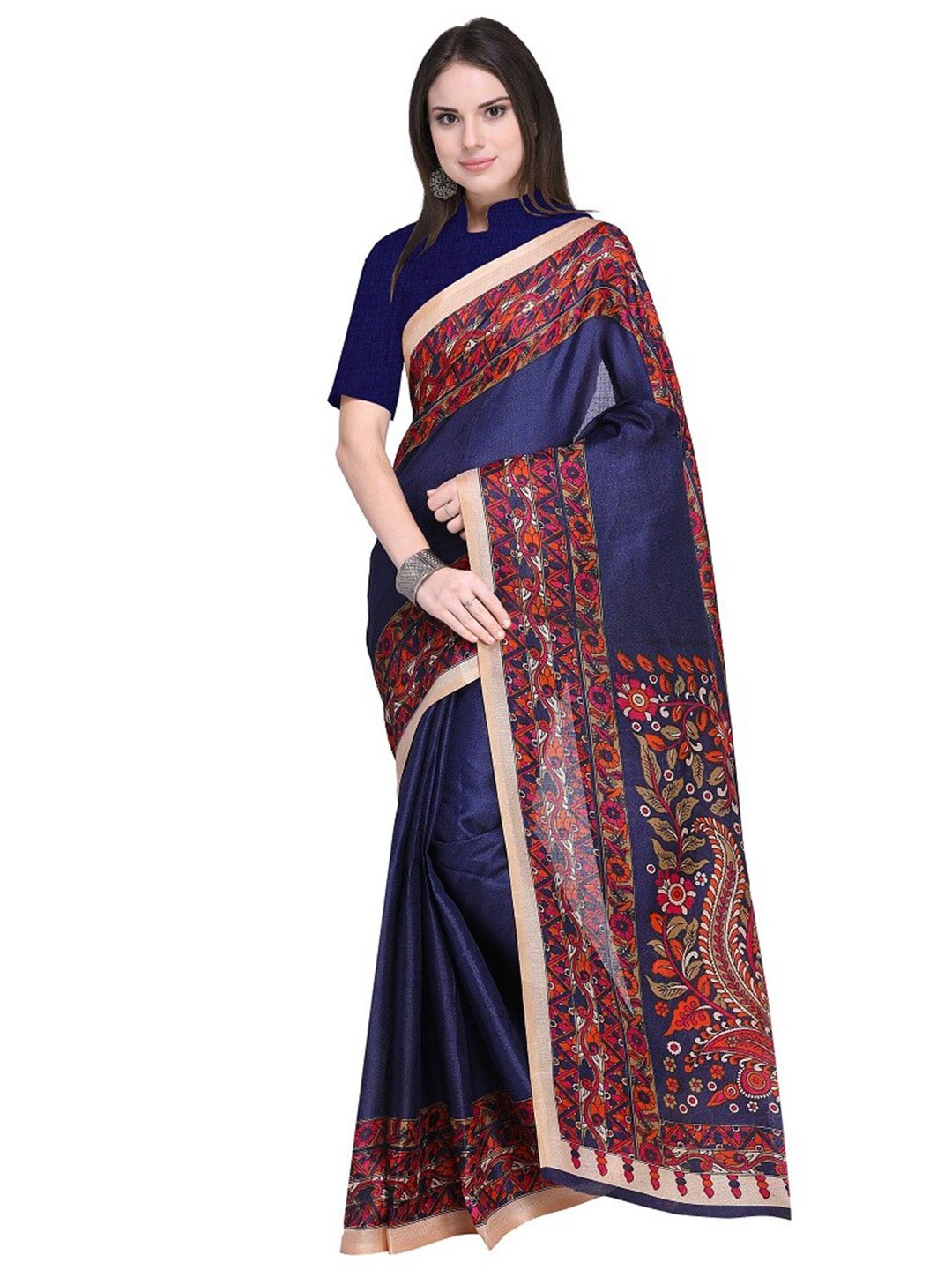 

SAADHVI Blue & Red Ethnic Motifs Pure Cotton Saree