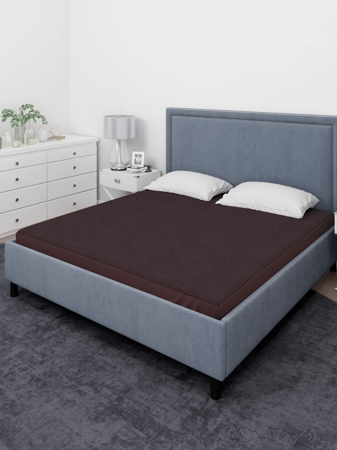 

Aura Cocoa Blue King Size Double Bed Waterproof Mattress Protector, Coffee brown