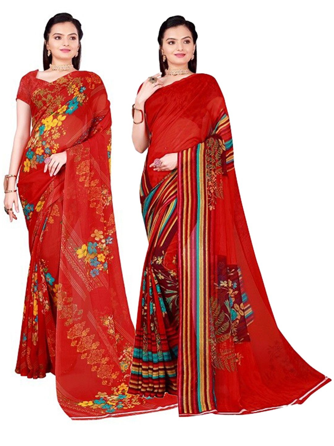 

SAADHVI Multicoloured Set of 2 Floral Printed Pure Georgette Saree, Multi