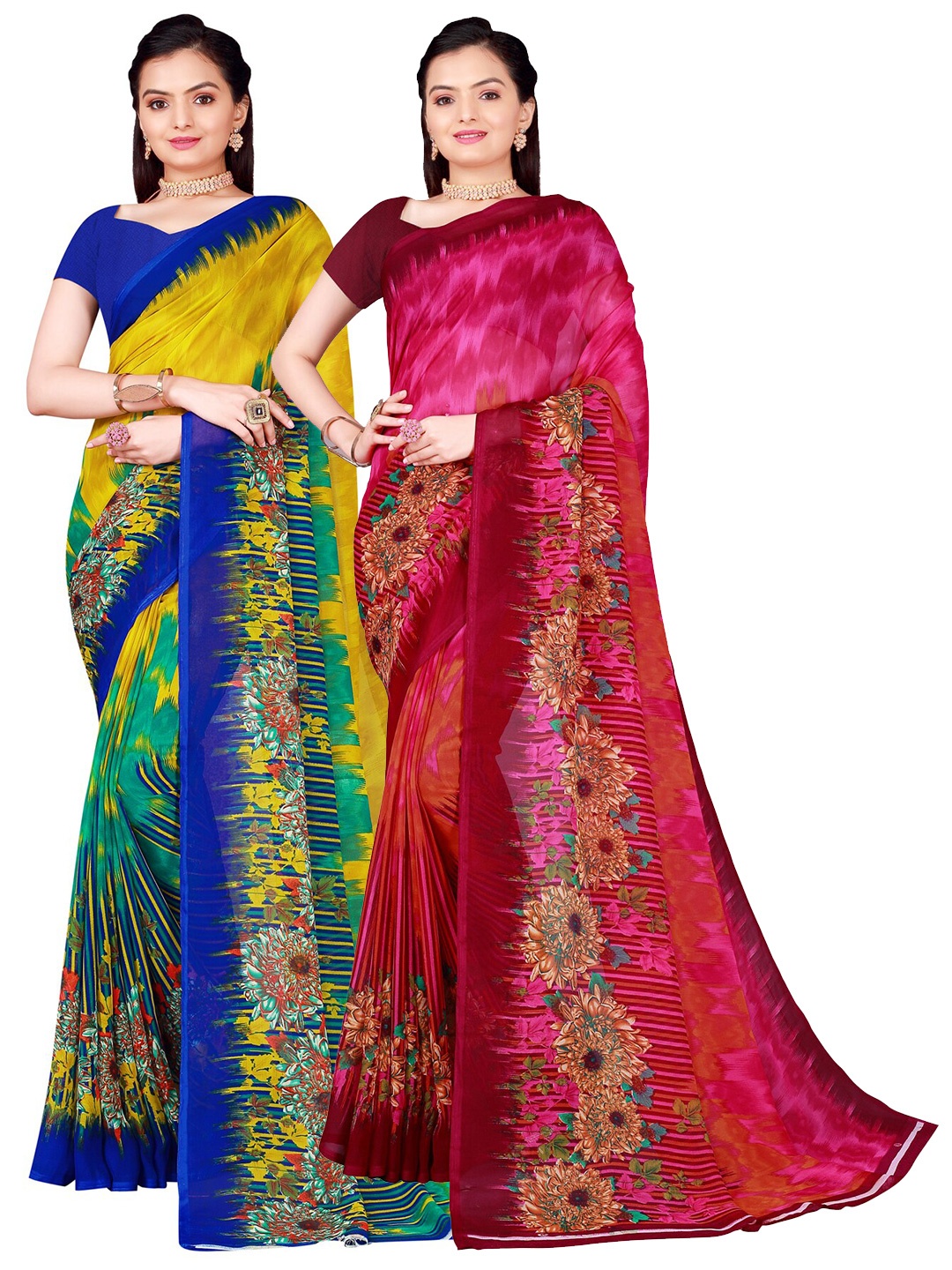 

SAADHVI Pack of 2 Pure Georgette Sarees, Pink