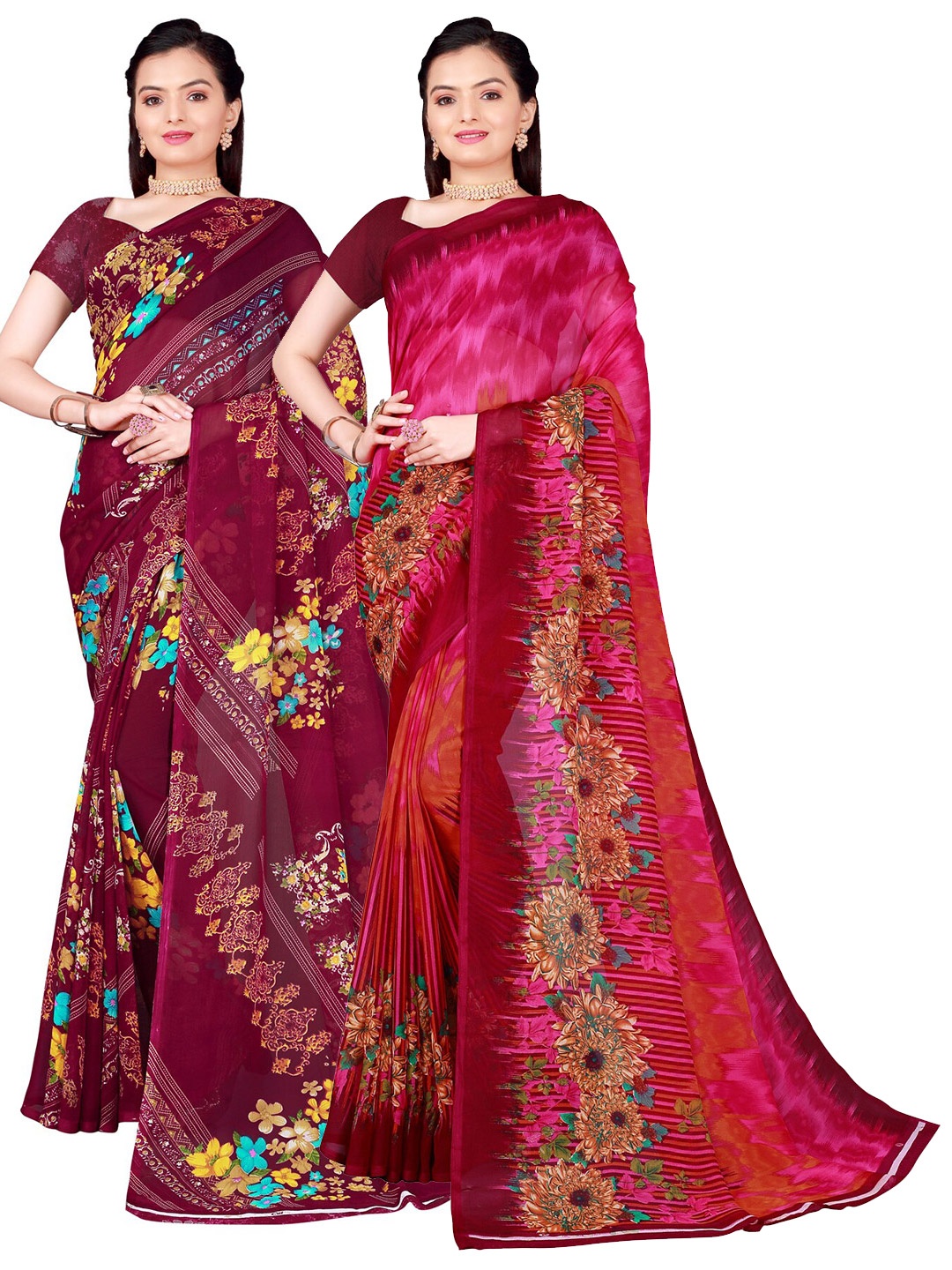 

SAADHVI Set of 2 Pure Georgette Saree, Pink