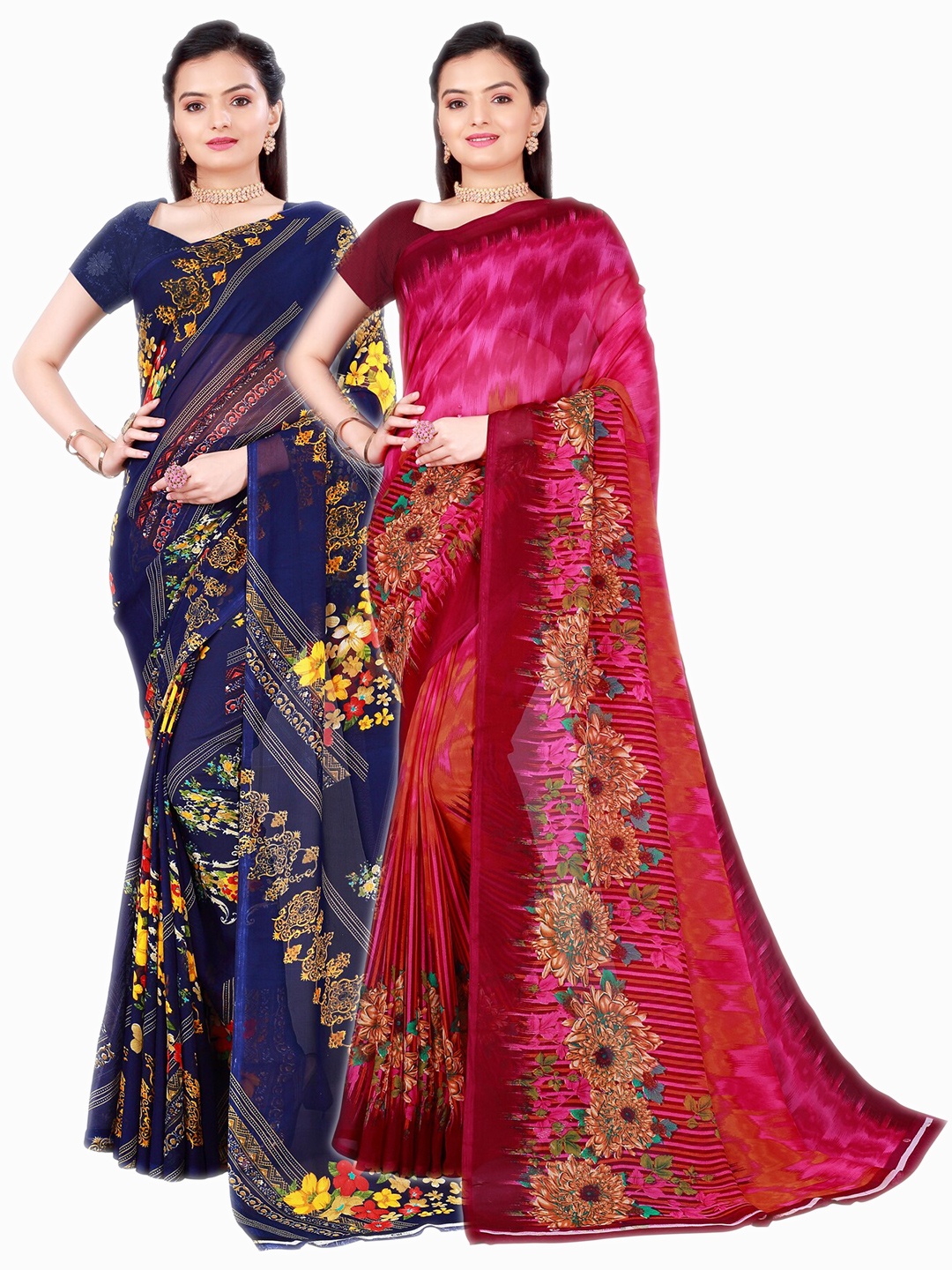 

SAADHVI Pack of 2 Pure Georgette Sarees, Pink