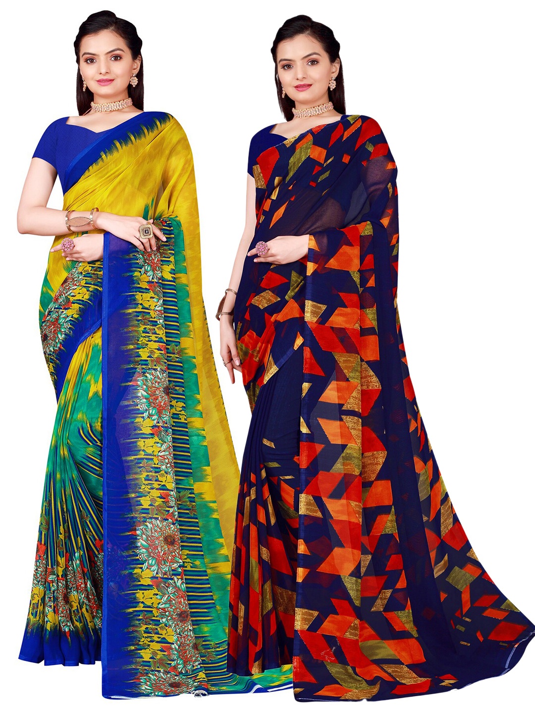 

SAADHVI Pack of 2 Pure Georgette Sarees, Mustard