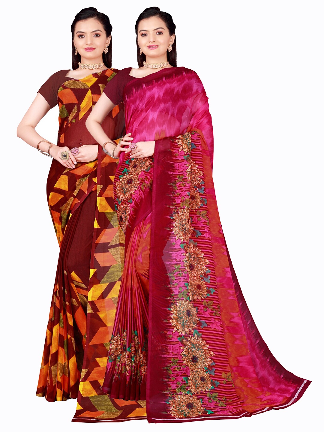

SAADHVI Pack of 2 Pure Georgette Sarees, Pink