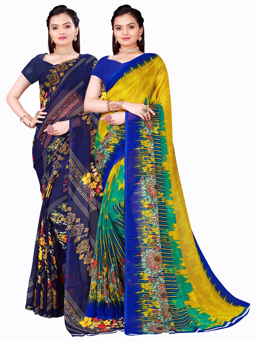 

SAADHVI Pack of 2 Pure Georgette Sarees, Olive