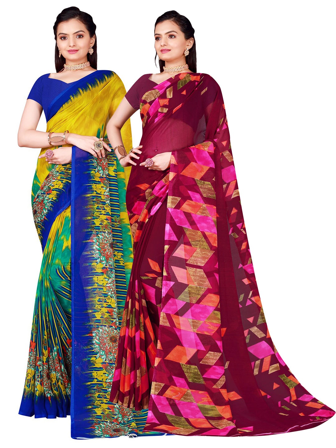 

SAADHVI Pack of 2 Pure Georgette Sarees, Olive