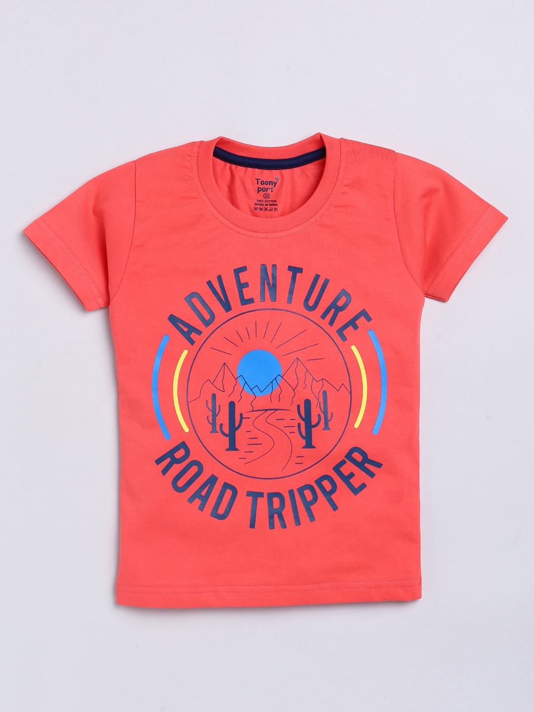 

Toonyport Boys Pink Typography Printed Cotton T-shirt