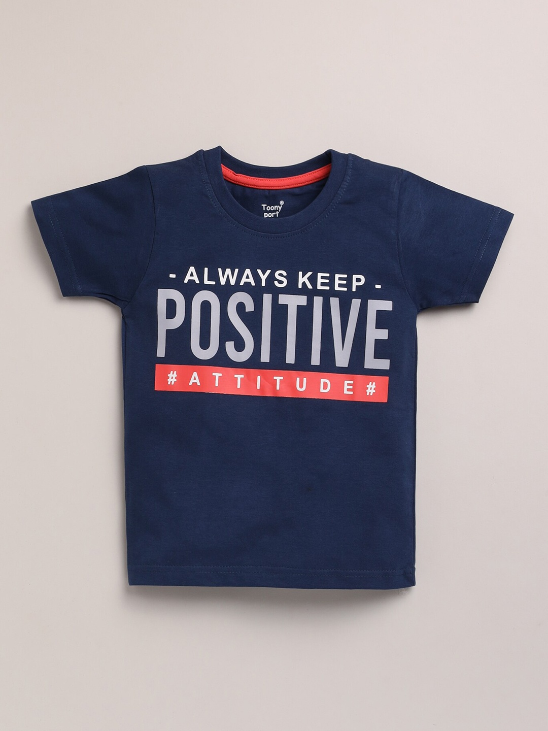 

Toonyport Boys Navy Blue Typography Printed Cotton T-shirt